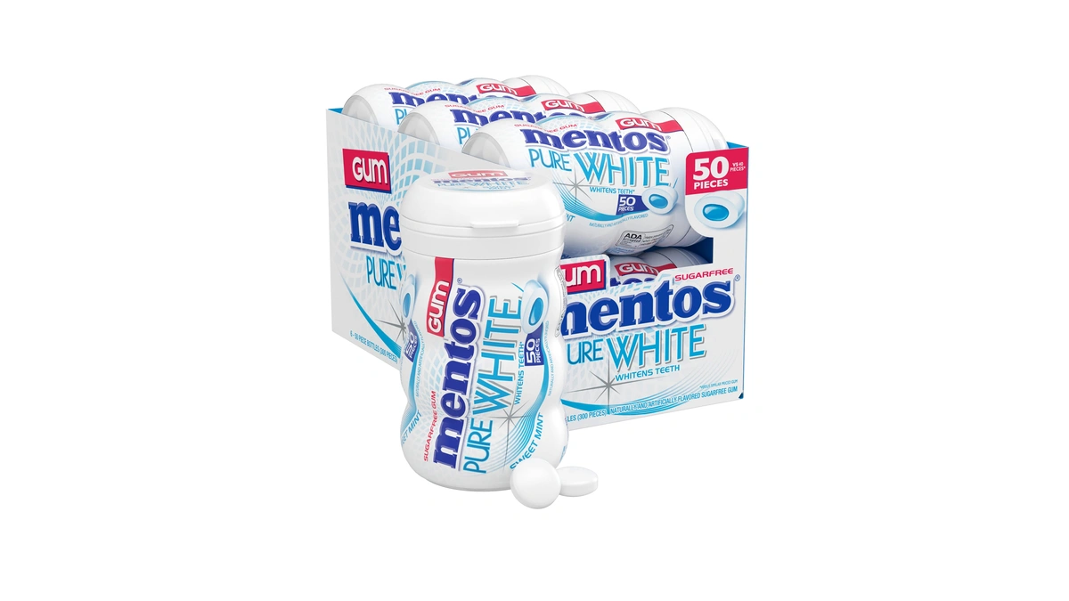 Mentos Pure White Sugar Free Gum, Sweet Mint, 50 Piece