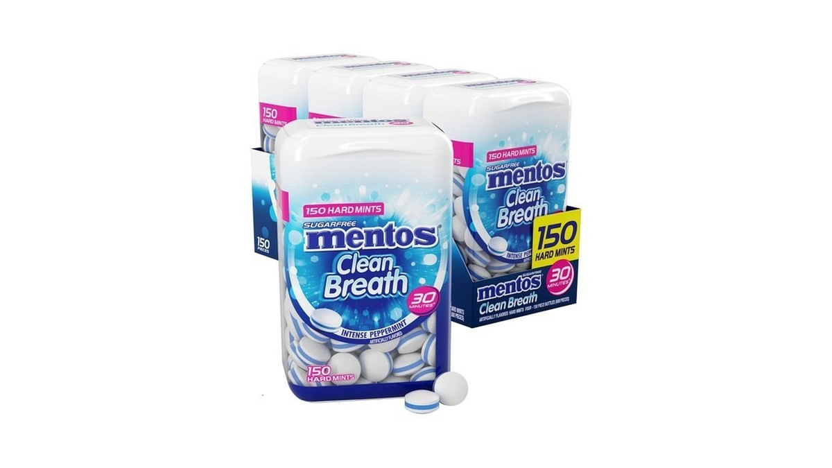 Mentos Clean Breath Hard Mints, Peppermint, 150 Piece Bottle (4
