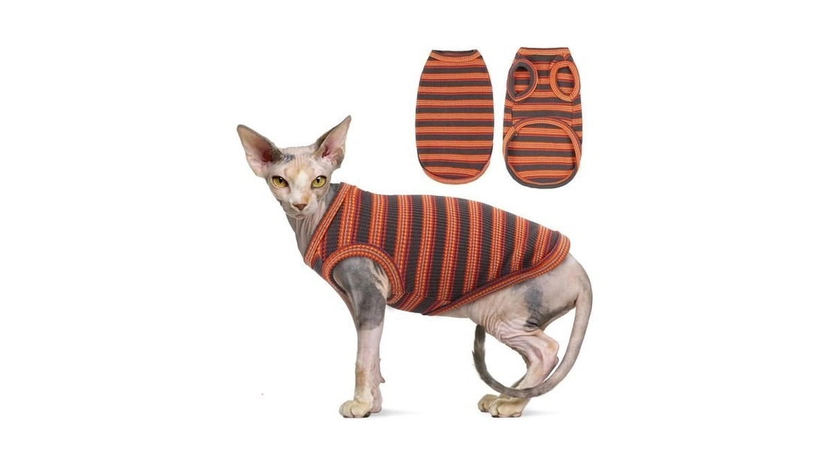 Ouobob Sphynx Cat Clothes, Breathable Hairless Cat Shirts, Stripe Kitten