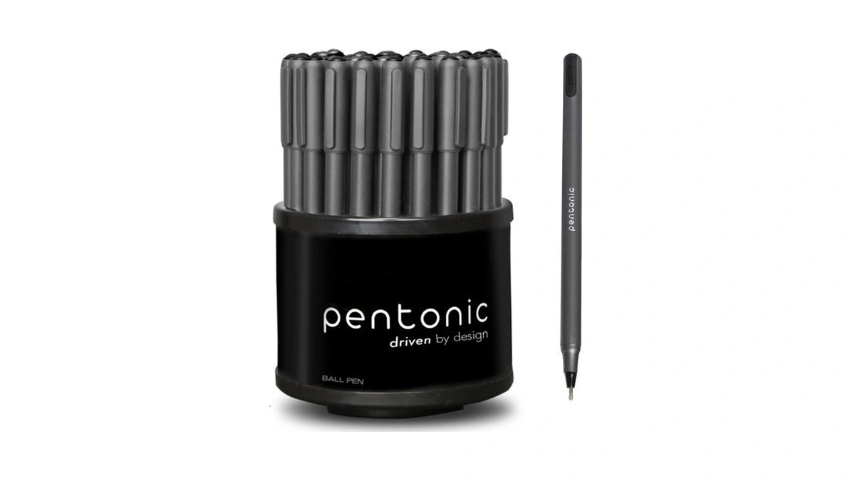 Pentonic Ballpoint Pens In Pen Organizer, Bulk 50 Count, Black