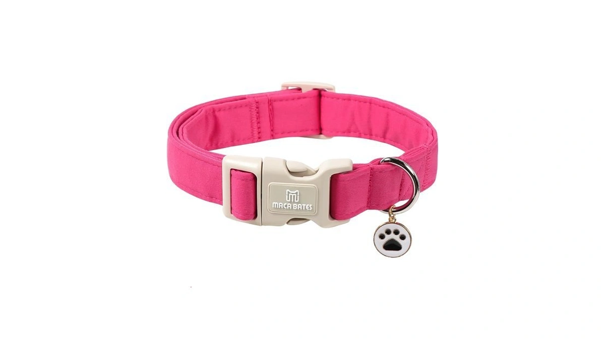 Maca Bates Rose Red Solid Cotton Basic Dog Collar With