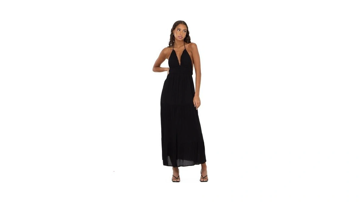 Forever 21 Women's Plunging V-neck Maxi Dress With Smocked Waistband,