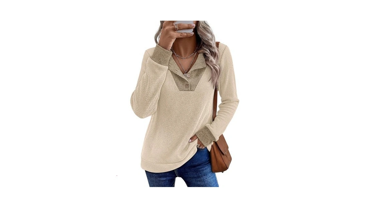 Womens Sweaters Henley Teacher Shirts Business Casual Outfits Fall Tops