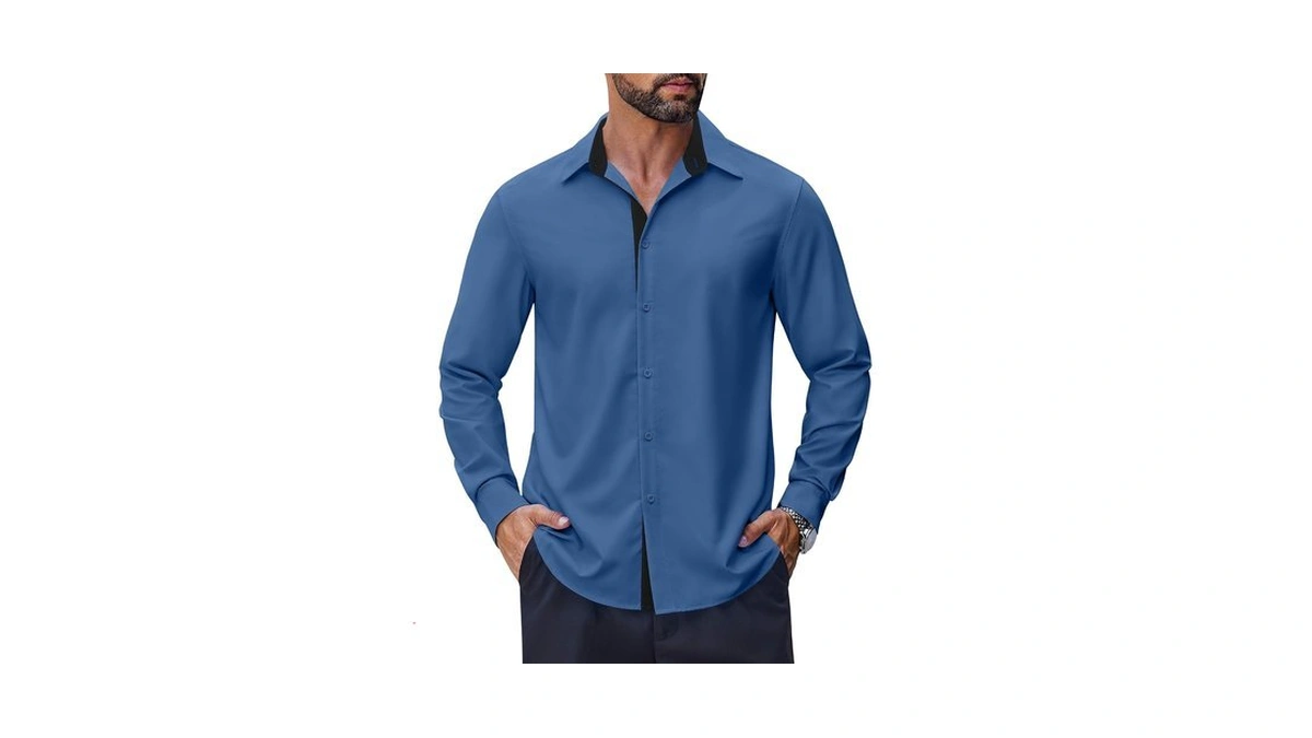 Coofandy Men's Long Sleeve Wrinkle Free Dress Shirts Stretch No