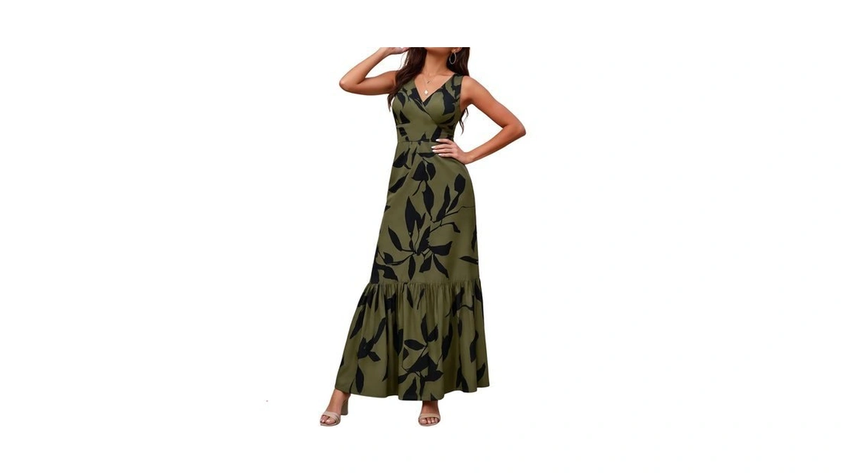 Zeejinng Women's Boho V Neck Sleeveless Tiered Maxi Long Dress