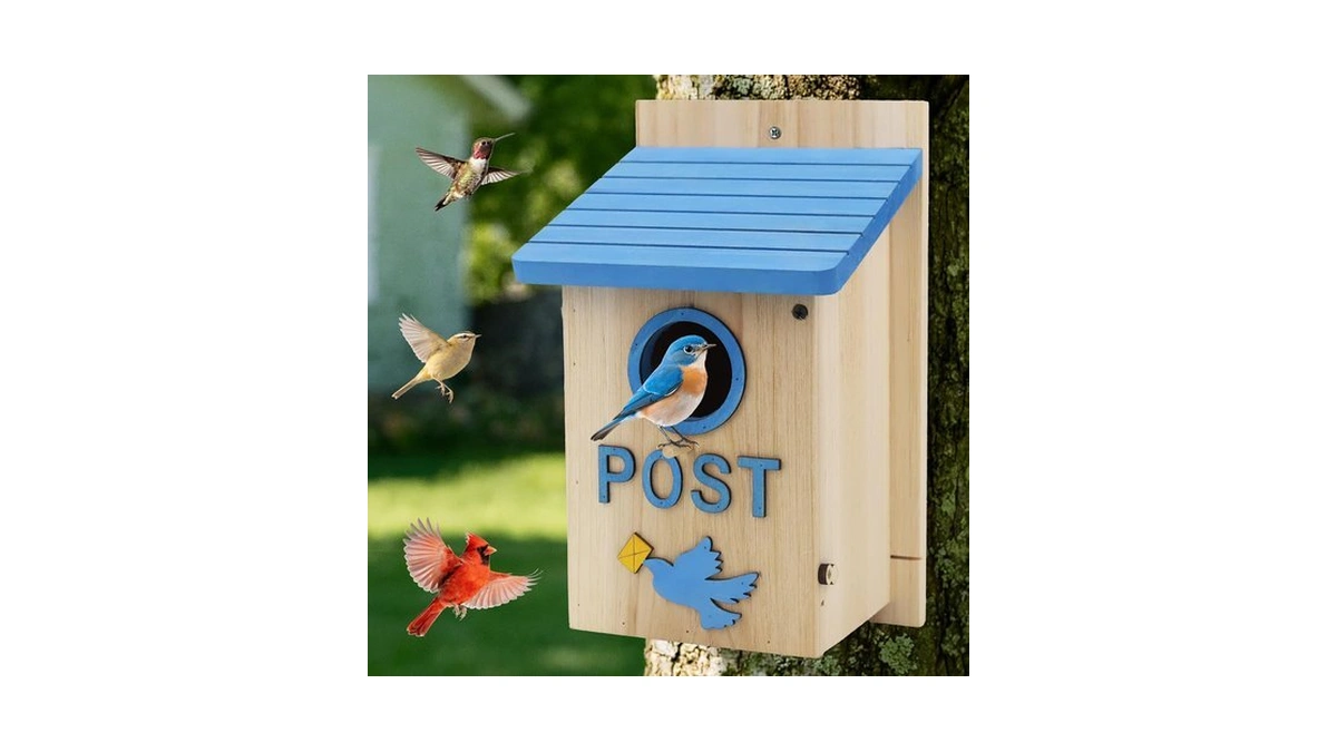 Wooden Bird Houses Bird House For Outside, Blue Wood Mailbox