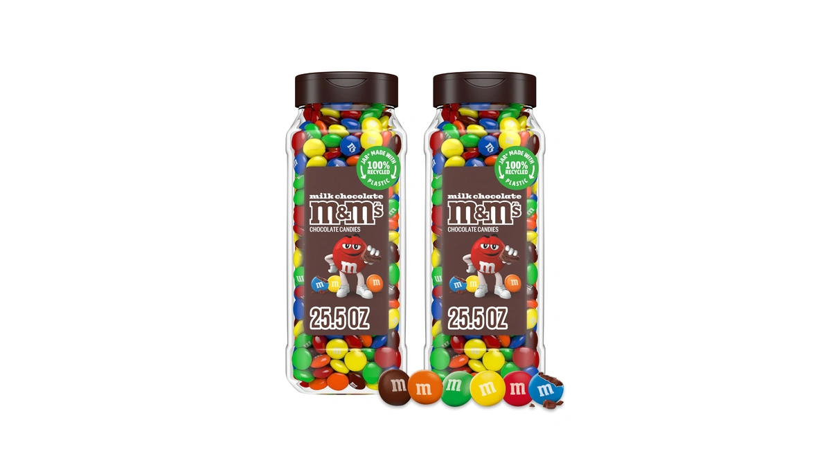 M&m's Milk Chocolate Candy, Resealable Jars, Party Size, 25.5 Oz,