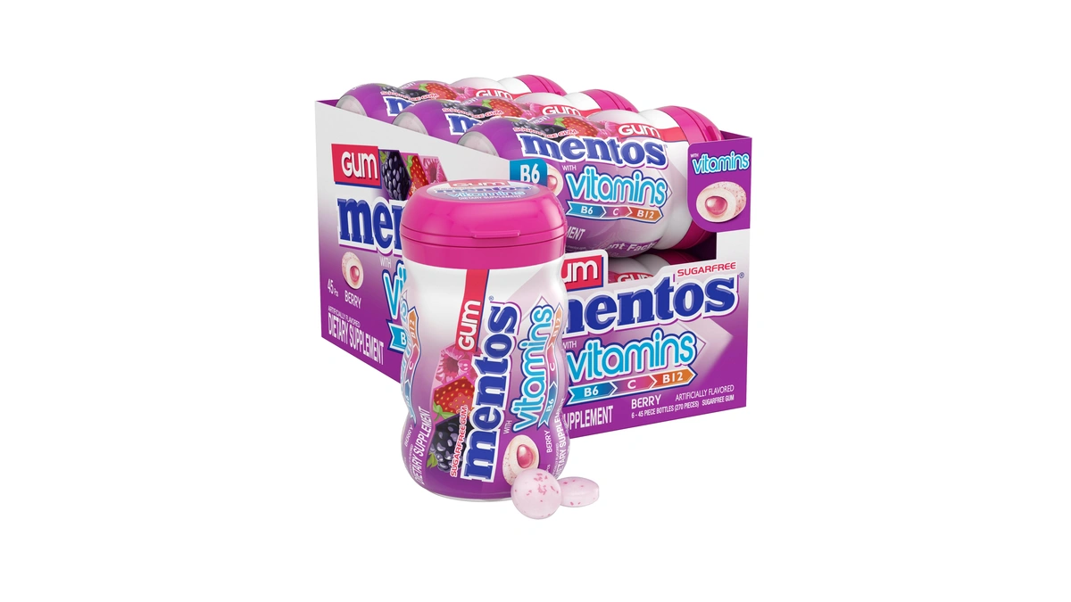 Mentos Sugar Free Vitamin Gum With Xylitol, Berry, 45 Piece