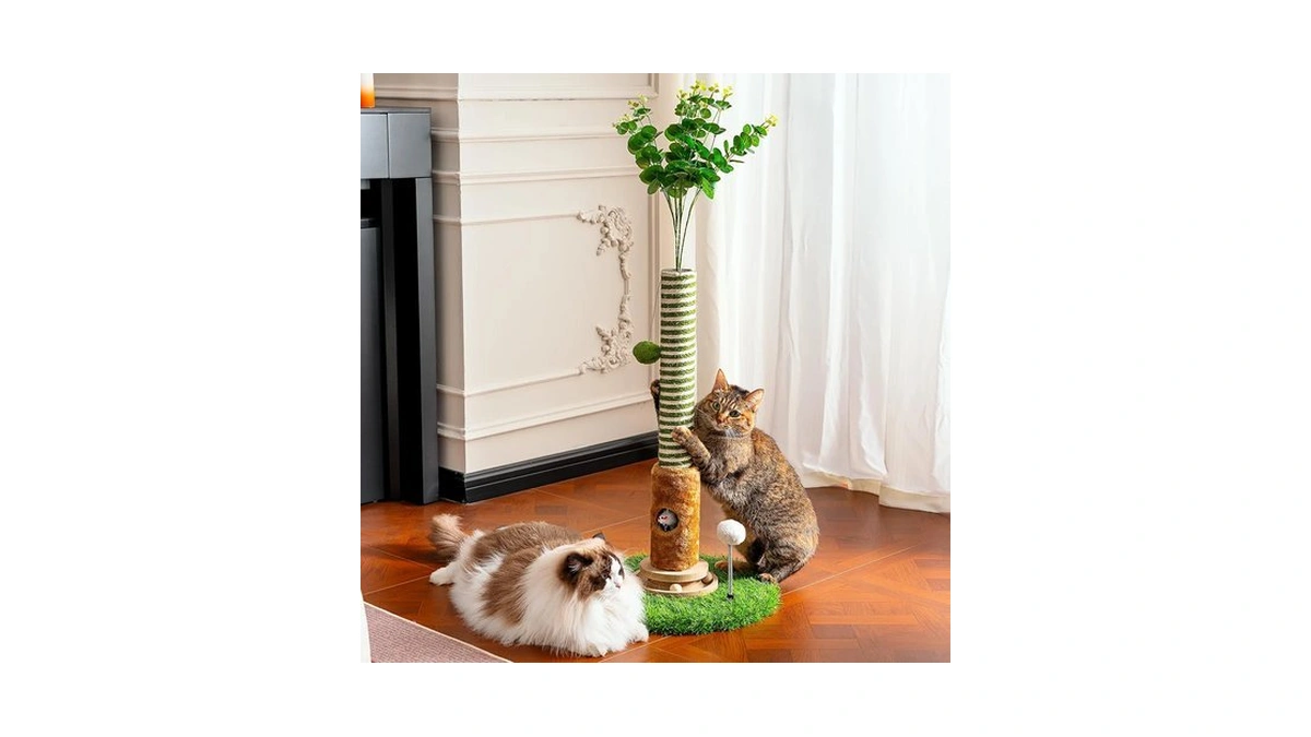 Cat Scratching Post 39'' Tall With Interactive Ball & Mouse