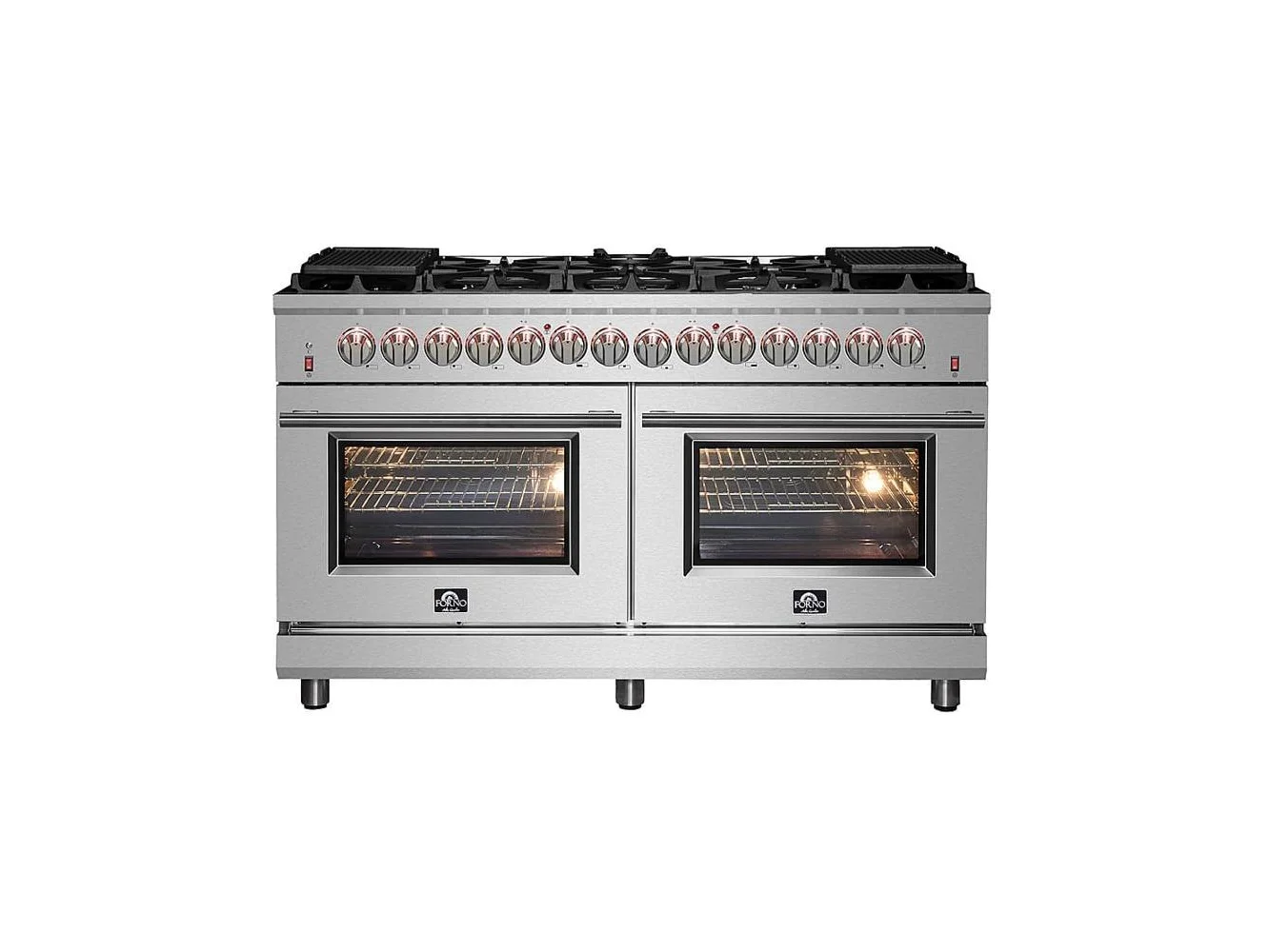 **Forno Appliances - 60 in. Wide 8 Burner Massimo 8.64 Cu. Ft. Freestanding Dual Fuel Range - Stainless Steel**