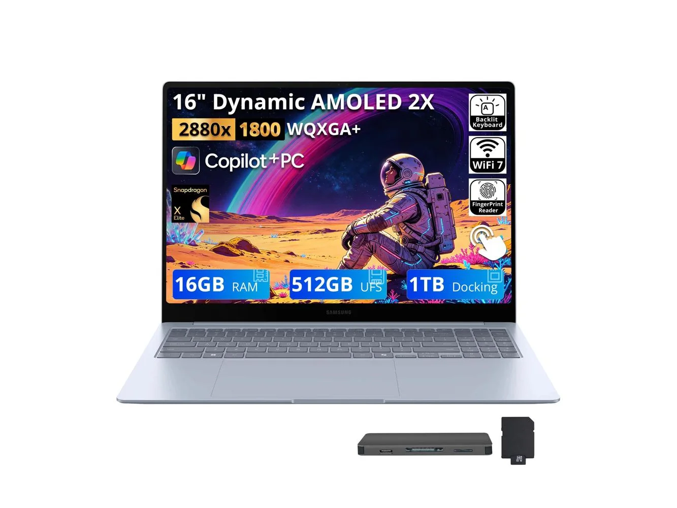 **Samsung - Galaxy Book4 Edge 16" AMOLED Touch Laptop,Snapdragon X Elite,16GB RAM,512GB UFS+1TB Dock Set,Backlit,Fingerprint,Win11 - Blue**