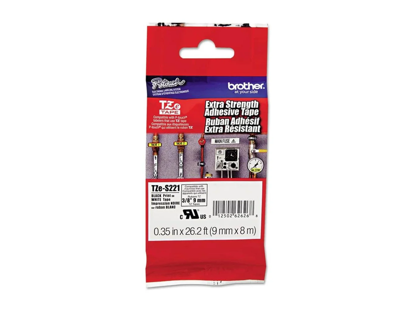 **Brother - P-Touch TZES221 0.35 in. x 26.2 ft. TZe Standard Adhesive Laminated Labeling Tape - Black on - White**