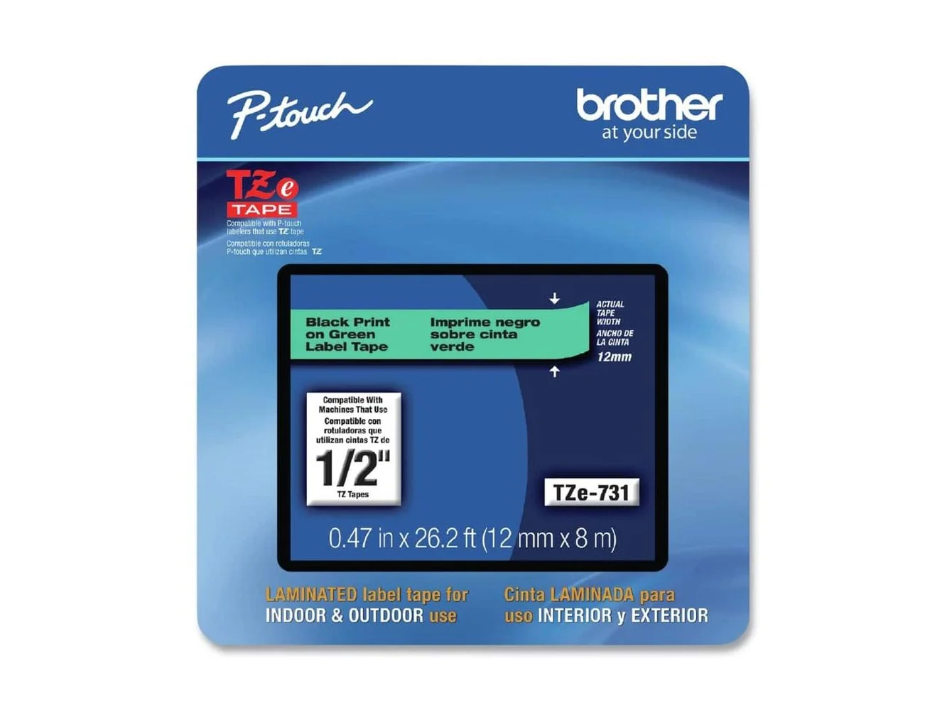 **Brother - P-Touch TZE731CS 0.47 in. x 26.2 ft. TZe Laminated Removable Label Tapes - Black on - Green**