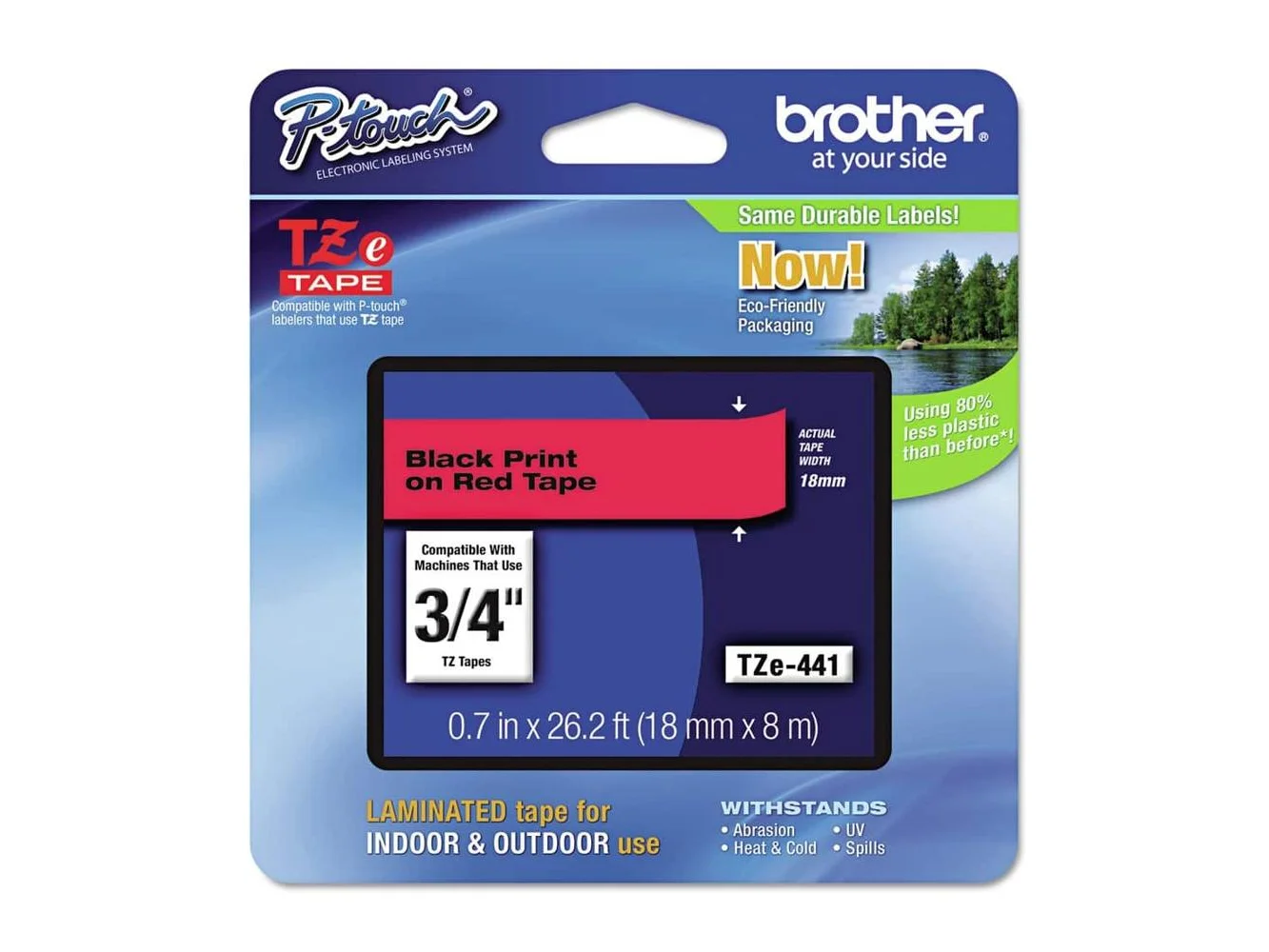 **Brother - P-Touch TZE441 0.7 in. x 26.2 ft. TZe Standard Adhesive Laminated Labeling Tape - Black on - Red**