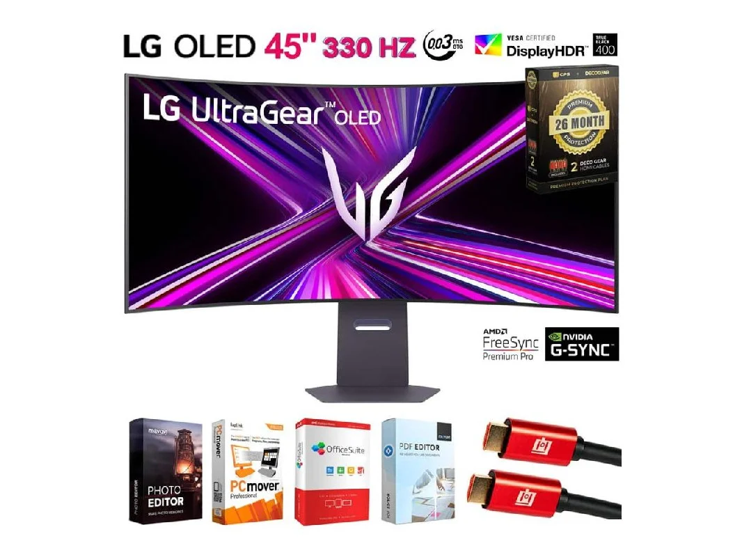 **LG - UltraGear 45 OLED 5K2K 330Hz Curved Gaming Monitor +26 Months Protection Bundle**