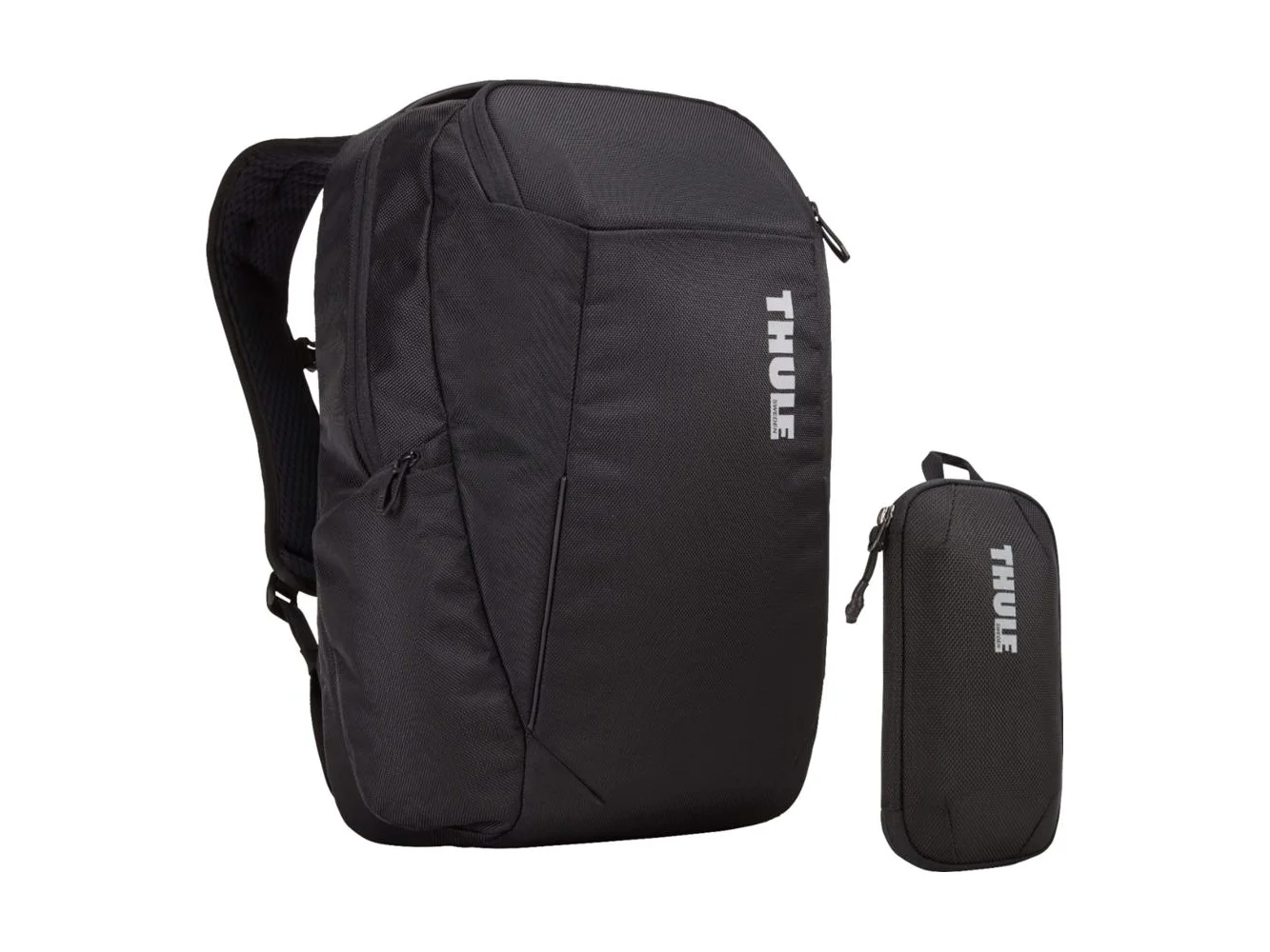 **Thule - Accent Backpack 23L Bundle for 15.6" Laptop w/ Subterra PowerShuttle, 10" Tablet Sleeve, SafeZone, & Water Bottle Holder - Black**