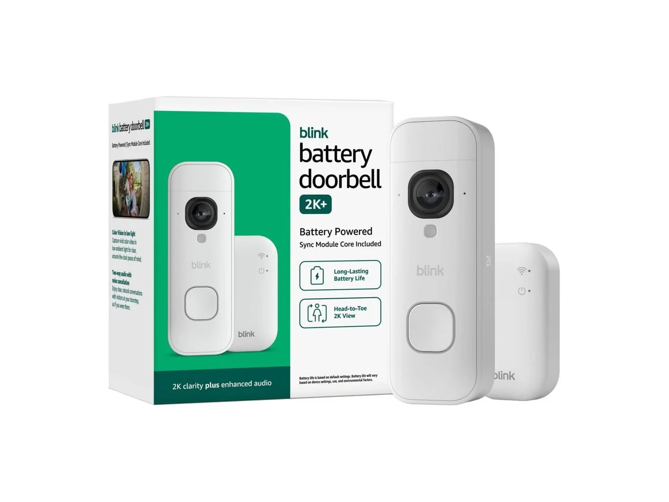 **Blink - Battery Doorbell 2K+ Sync Module Core included — Wireless video doorbell, 2K resolution, enhanced audio - White**