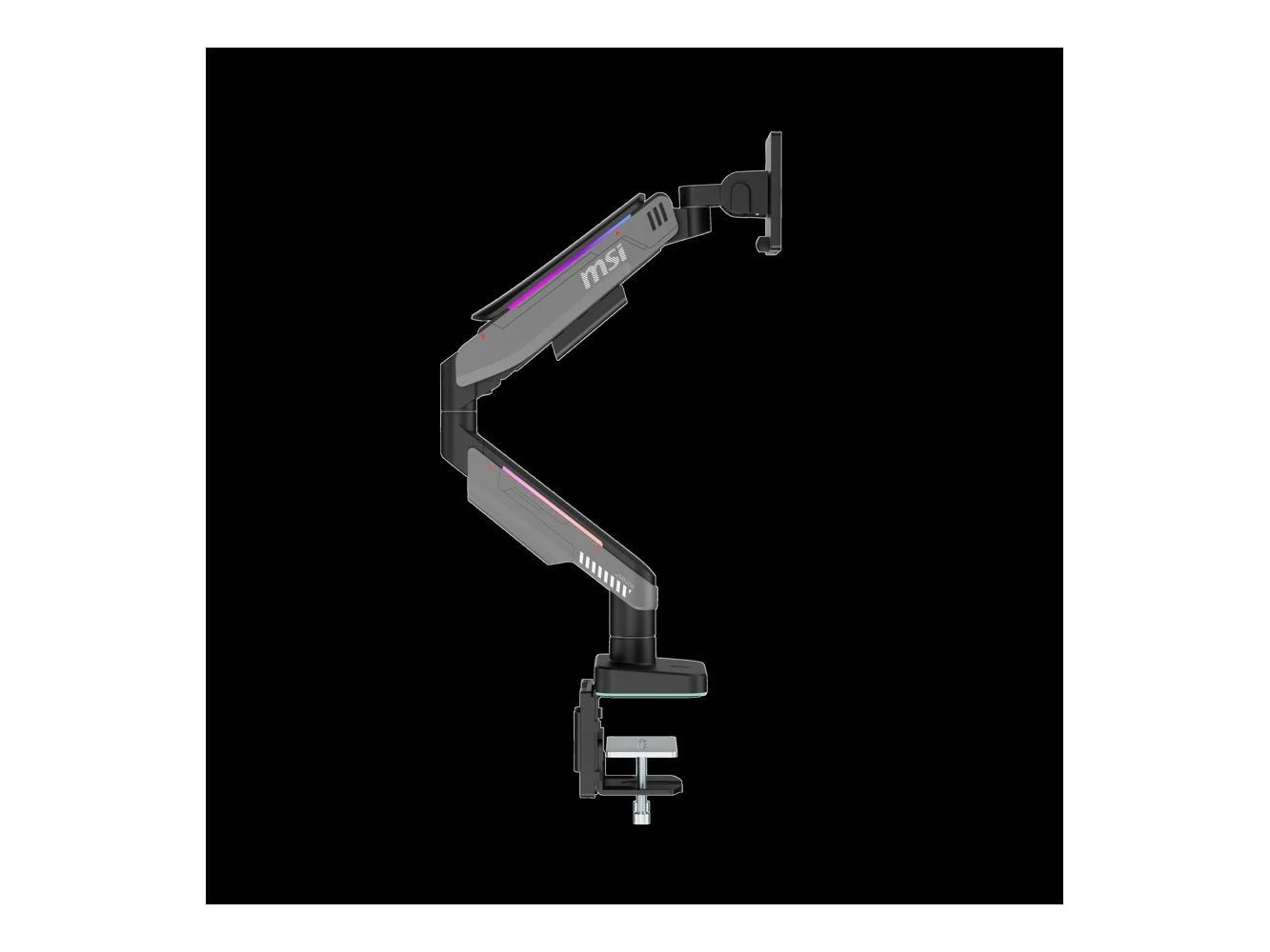 **MSI - MPGMT201RV2 Premium RGB Single Monitor Arm–Adjustable Gas Spring Desk Mount,VESA Compatible,17–49in,44 lbs,Clamp&Grommet - Iron Gray**