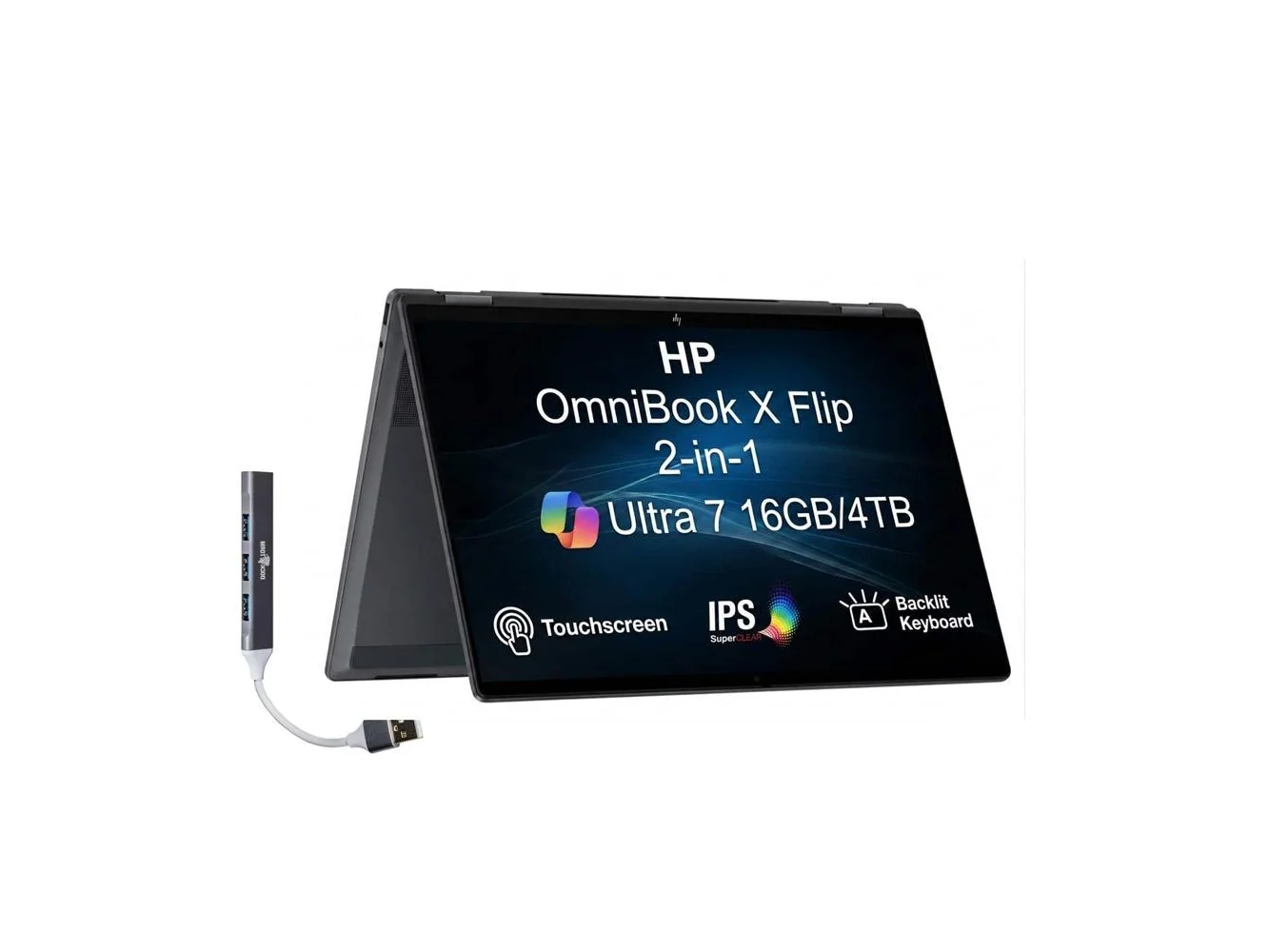 **HP - Upgraded - OmniBook X Flip 2-in-1 2-in-1 Laptop 16.0 WUXGA (Intel Ultra 7-256V, 16GB LPDDR5X, 4TB SSD, Win 11 Pro) w/USB Hub - Eclipse Gray**