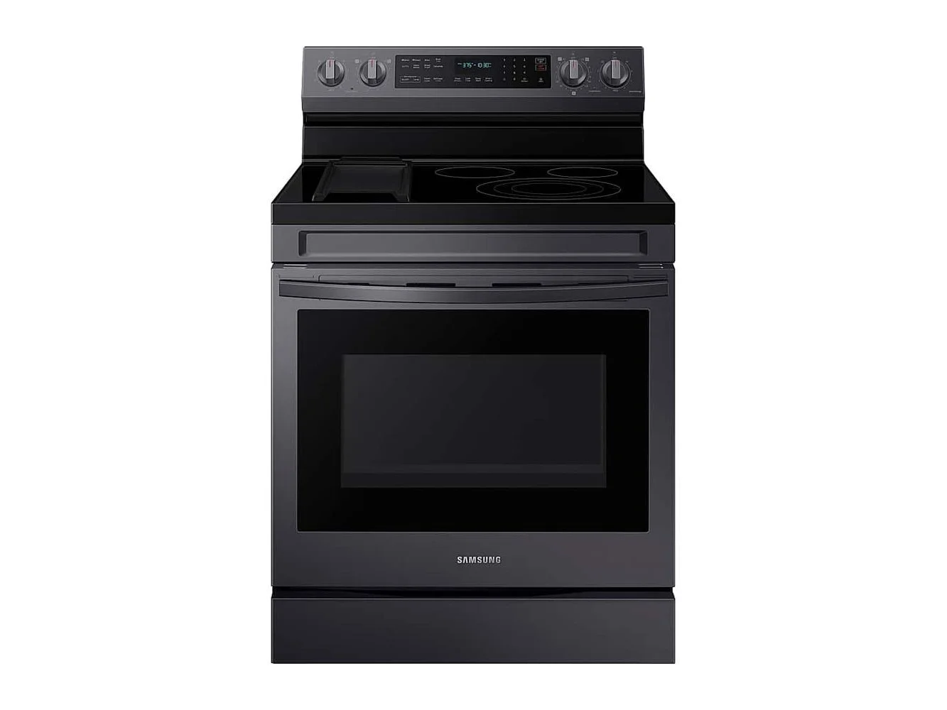 **Samsung - 30 in. Wide 5 Elements 6.3 cu. ft. Freestanding Electric Convection+ Range with WiFi, No-Preheat Air Fry and Griddle - Black Stainless Steel**