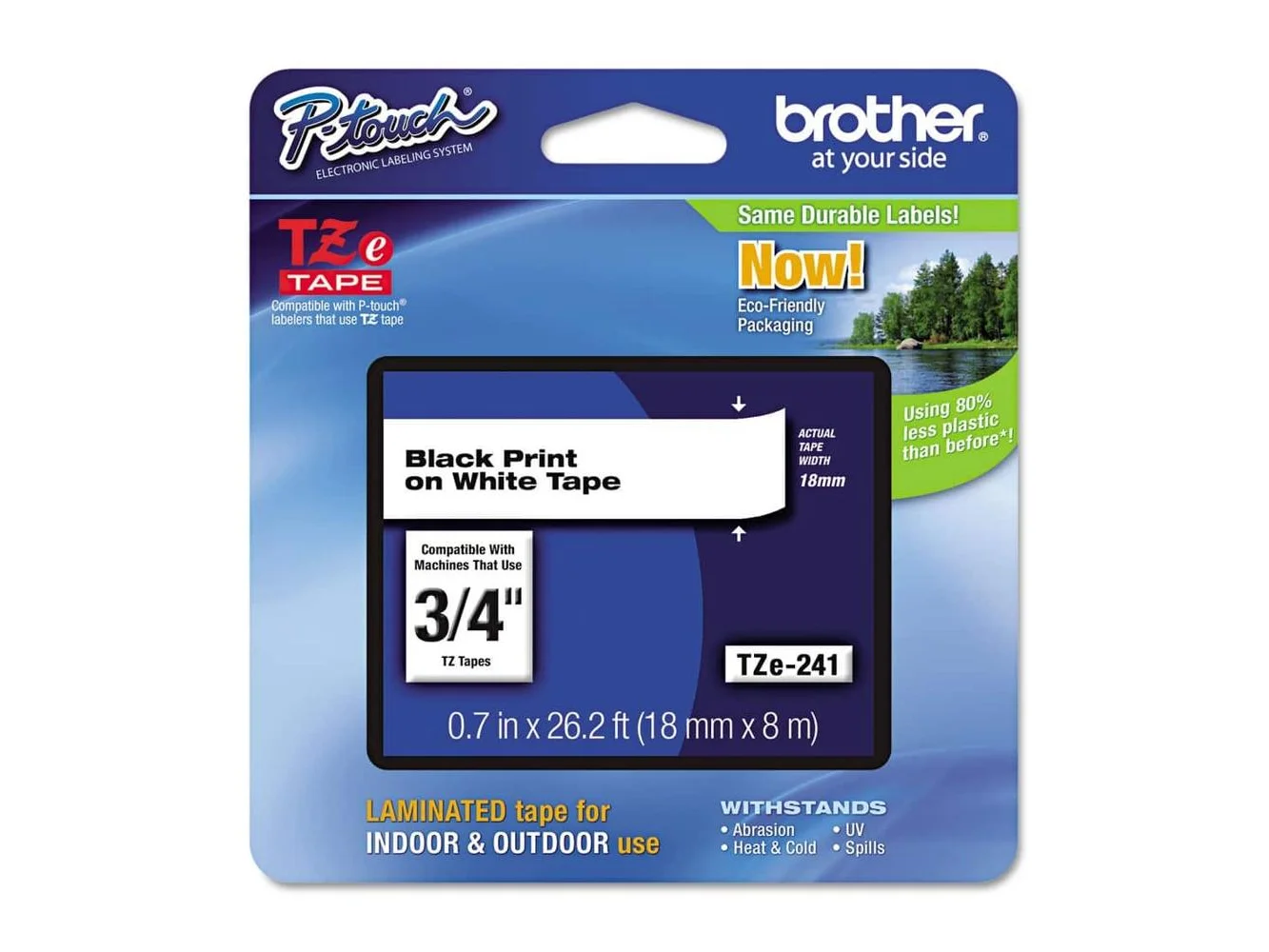 **Brother - P-Touch TZE241 0.7 in. x 26.2 ft. TZE Standard Adhesive Laminated Labeling Tape - Black on - White**