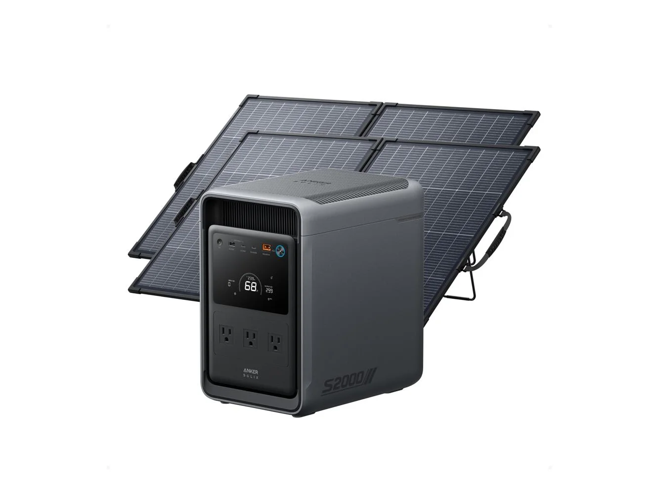 **Anker - SOLIX S2000 Portable Power Station w/ 2*100W Bifacial Solar Panel,Peak 3000W Solar Generator for Emrgency&Home Backup (2010 Wh Capacity)**