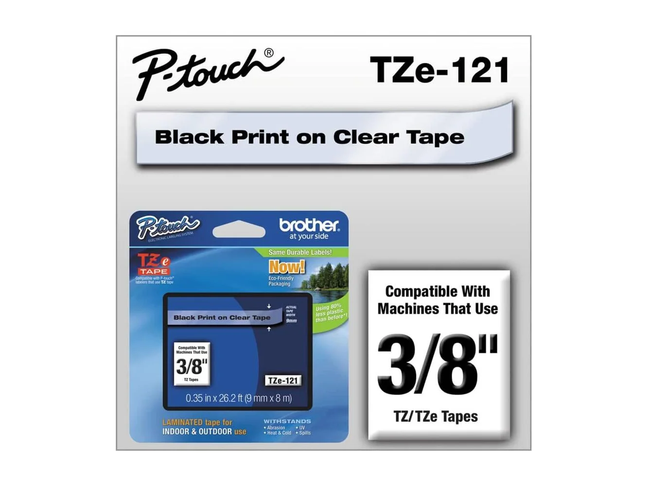 **Brother - P-Touch TZE121 0.35 in. x 26.2 ft. TZe Standard Adhesive Laminated Labeling Tape - Black on - Clear**