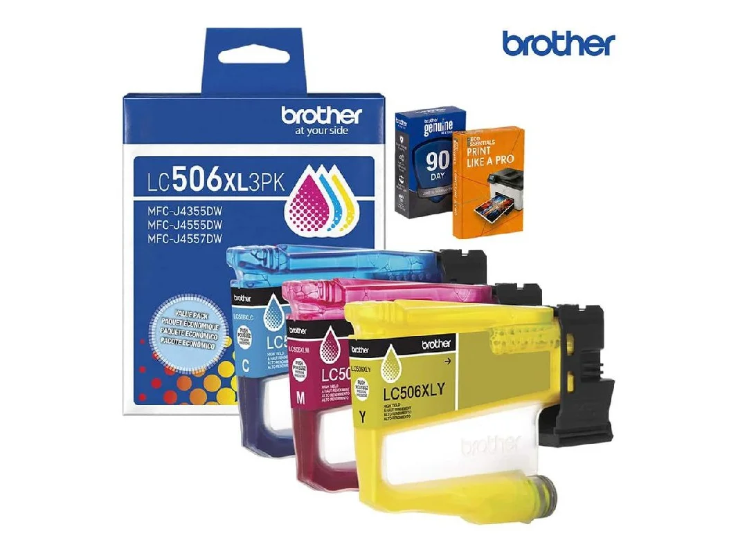 **Brother - LC506XL3PKS Genuine 3-Pack High Yield Color Ink Cartridges + Deco Essentials Guide**