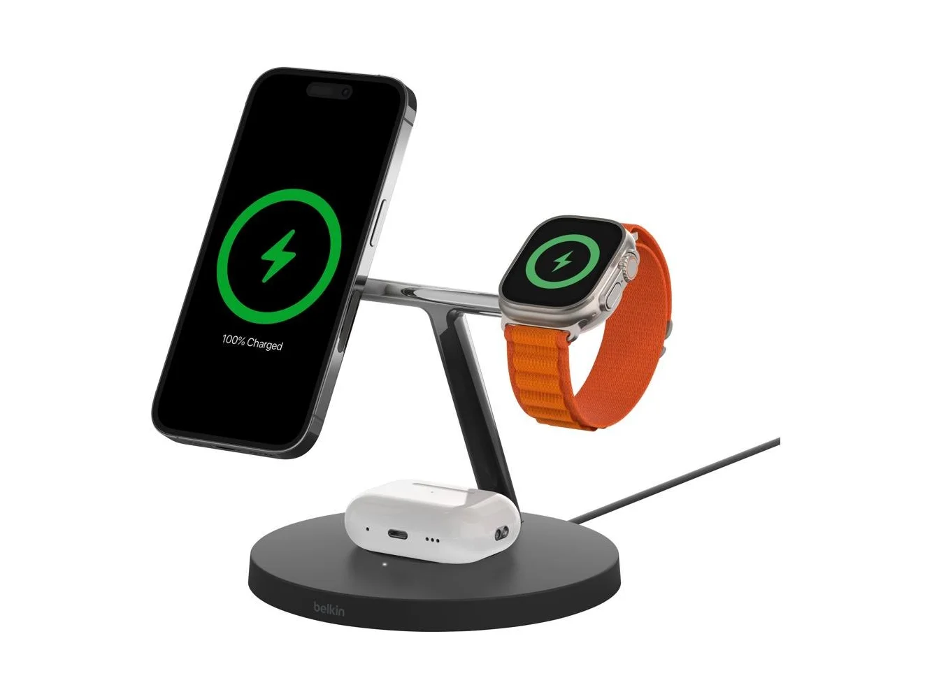 **Belkin - MagSafe 3-in-1 Wireless Charging Stand - 2ND GEN with Faster Apple Watch Charging for iPhone 17, 16, 15, 14 & AirPods - Black**