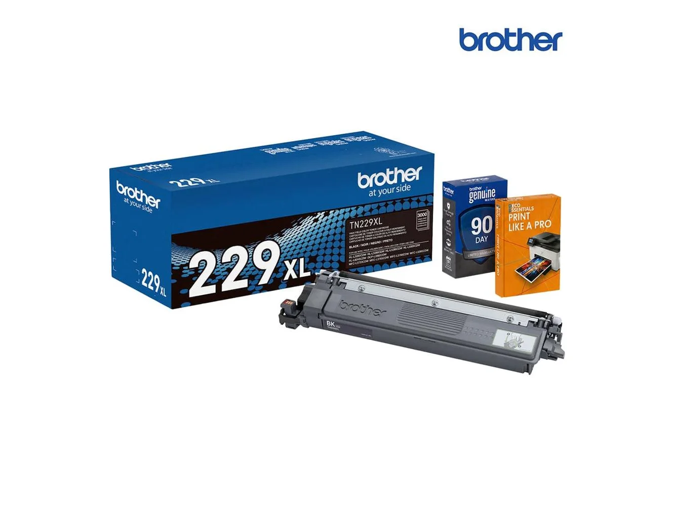 **Brother - TN229XLBK Genuine High Yield Toner Cartridge Black with Deco Essentials Guide**