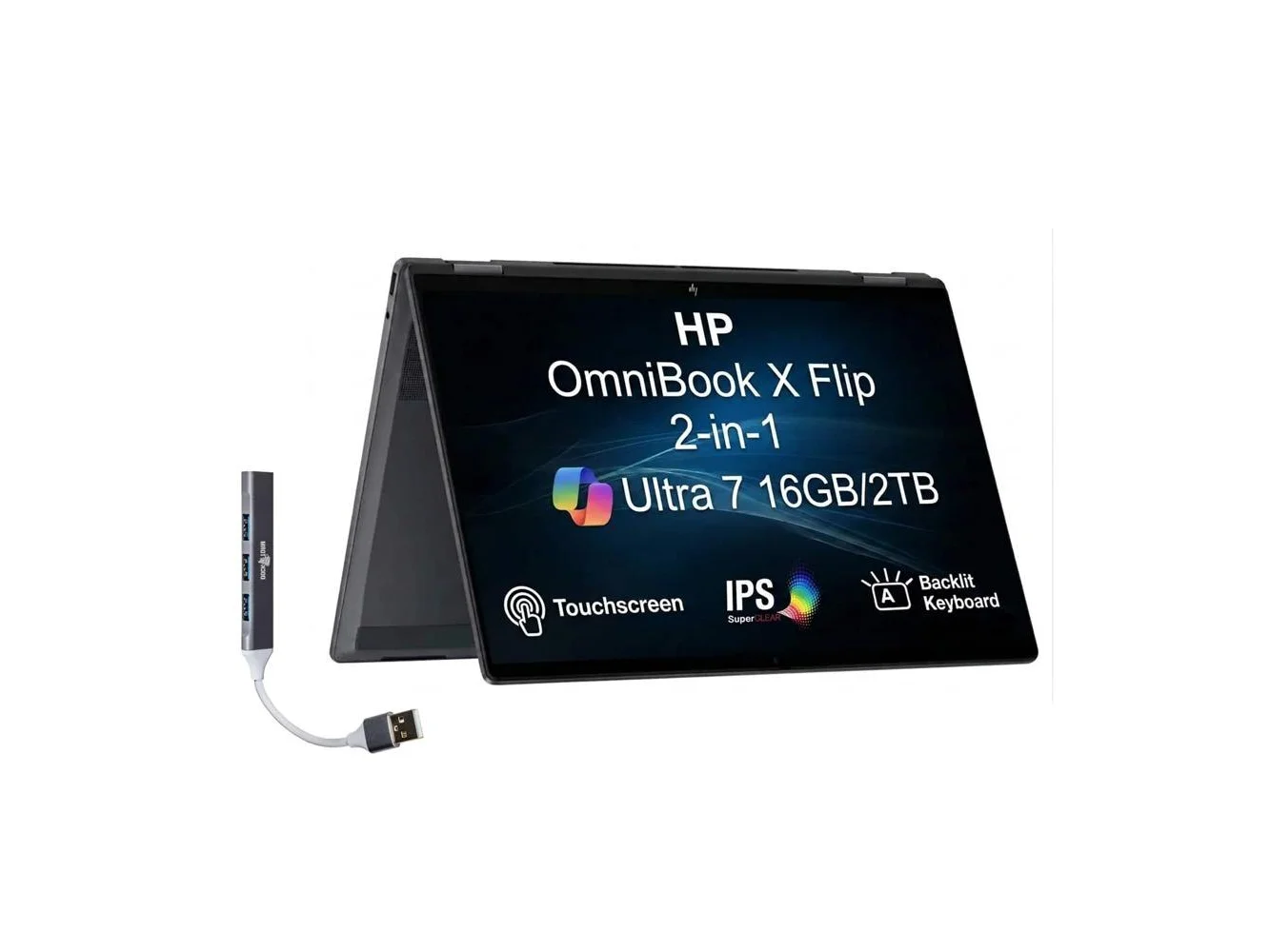**HP - Upgraded - OmniBook X Flip 2-in-1 2-in-1 Laptop 16.0 WUXGA (Intel Ultra 7-256V, 16GB LPDDR5X, 2TB SSD, Win 11 Pro) w/USB Hub - Eclipse Gray**