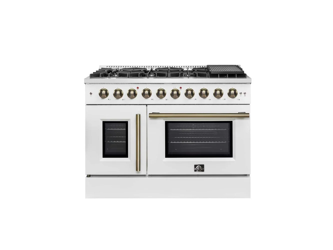 **Forno Appliances - 48 in. Wide 8 Burner Galiano 5.36 Cu. Ft. Freestanding Double Oven Gas Convection Range with Left-Swing Door - White**