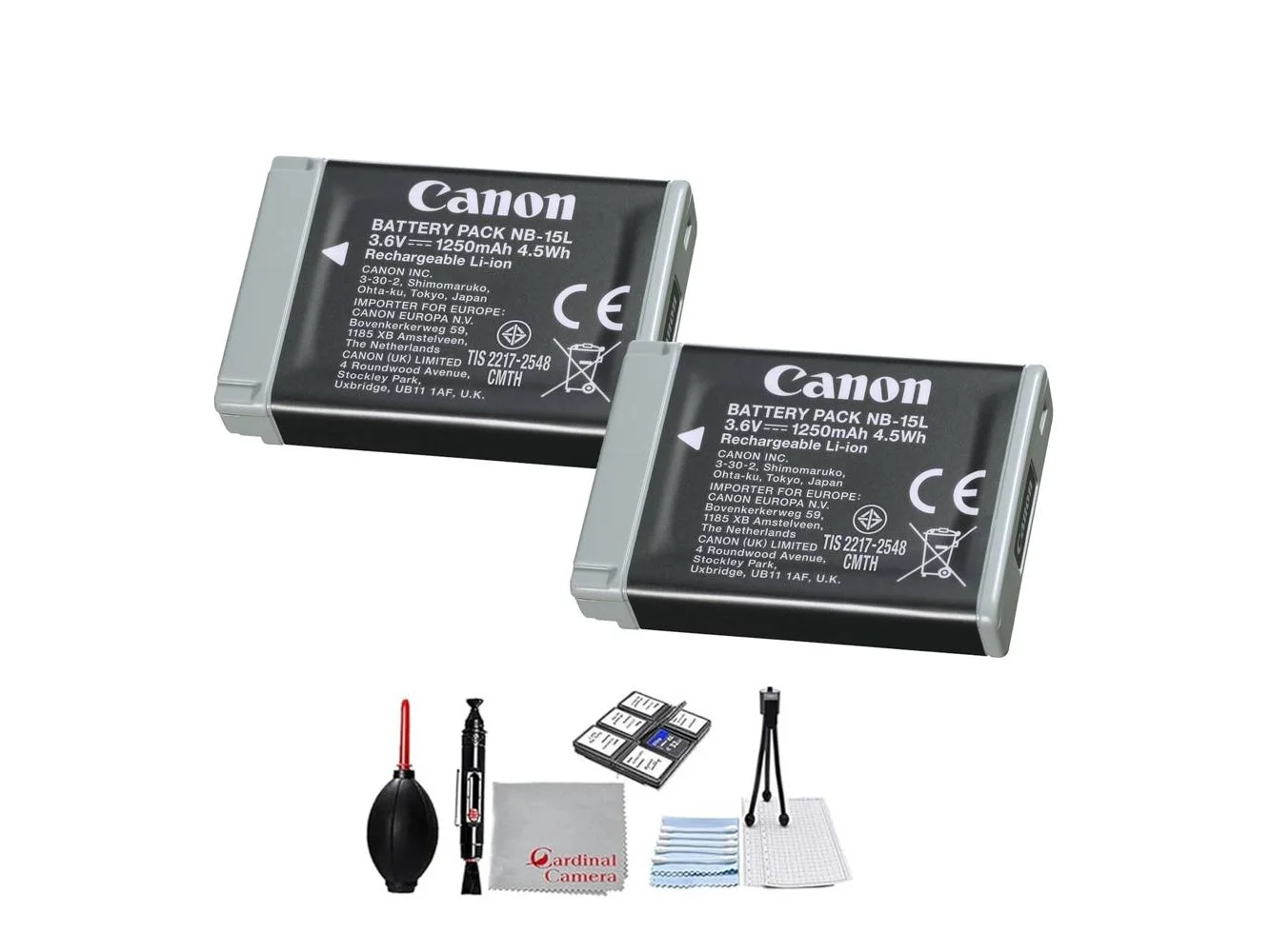 **2-Pack Canon NB-15L Lithium-Ion Battery Pack Bundle (Bulk Packaging) with Microfiber Cloth**