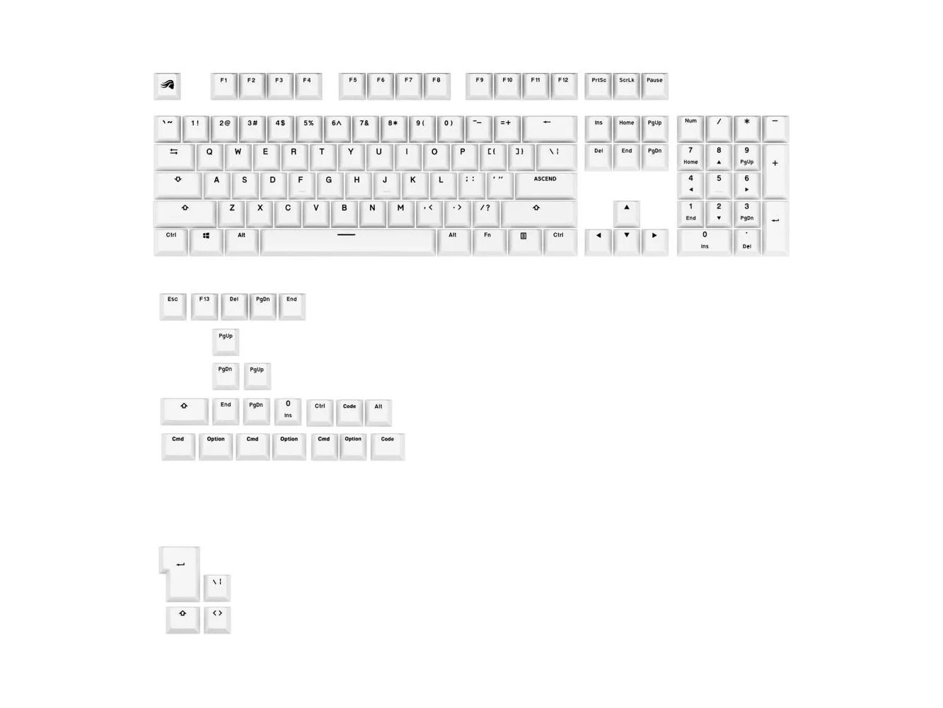 **Glorious - GPBT Basics Universal Keycap Set Compatible with Most 100% 85% 80% TKL 60% Compact 75% Mechanical Keyboards - Classic White**