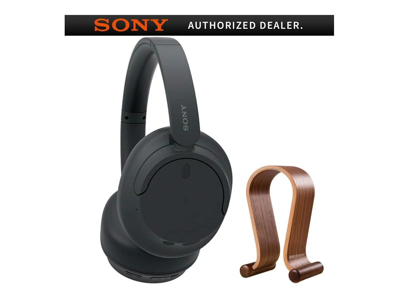 **Sony - WHCH720 Wireless Noise Cancelling Headphone, Black with Wood Headphone Display Stand**