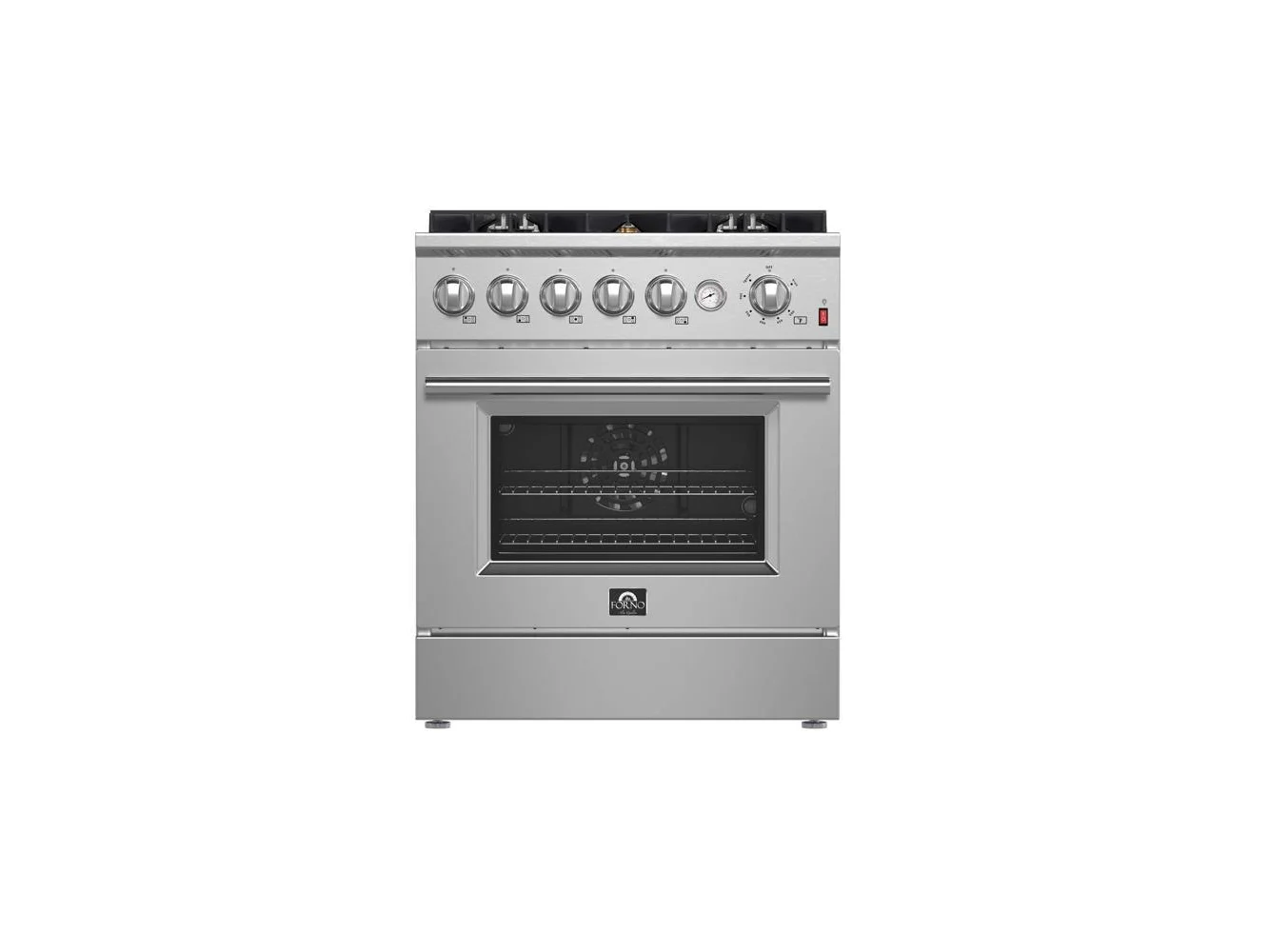 **Forno Appliances - 30 in. Wide 5 Burner Giovanni 4.32 Cu. Ft. Freestanding Gas Convection Range with Reversible Griddle - Silver**