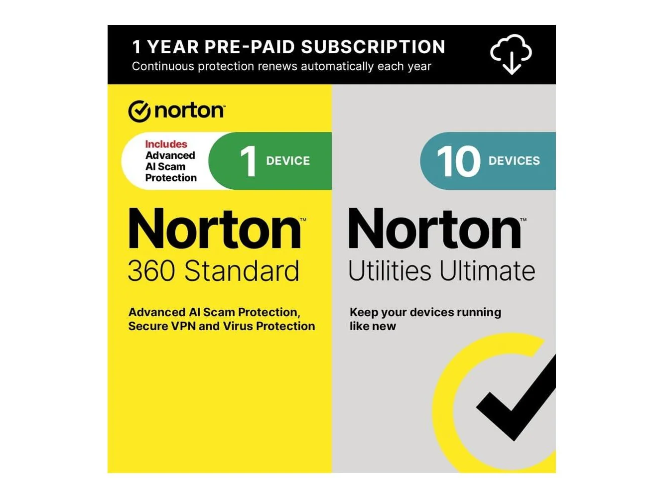 **Norton - 360 Standard + Utilities Ultimate (1 Device) Antivirus Internet Security + Scam Protection + VPN (1 Year Subscription) - Android, Apple iOS, Mac OS, Windows [Digital]**