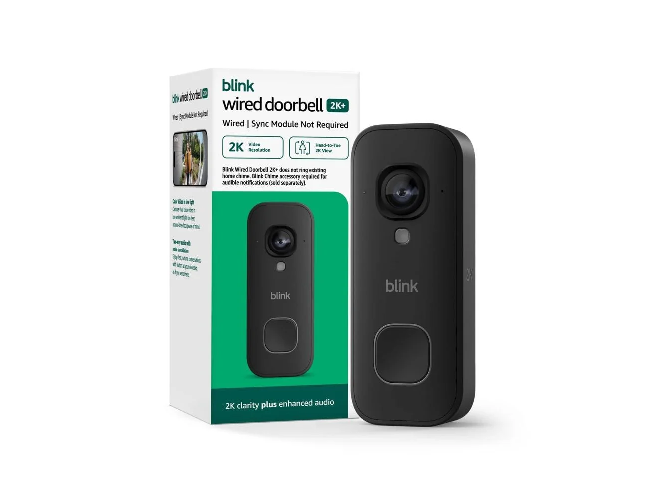 **Blink - Wired Doorbell 2K+ — Head-to-Toe 2K video doorbell, continuous hardwired power, enhanced audio - Black**