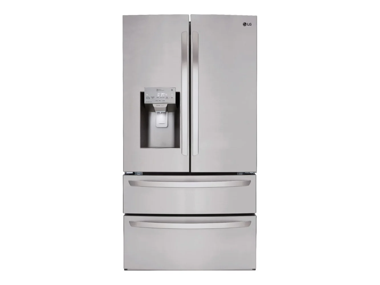 **LG - 36-in Wide 27.8 Cu. Ft. 4-Door French Door Smart Refrigerator with Double Freezer Drawers - Stainless Steel**