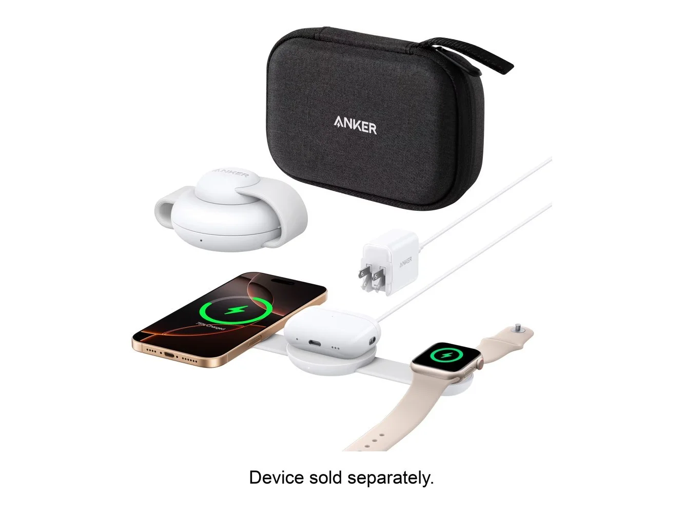 **Anker - MagGo Wireless Charging Station (3-in-1, Foldable Pad with Travel Case Included) - White**