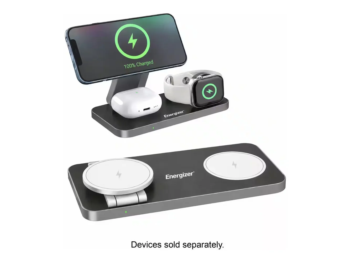 **Energizer - 3-in-1 15W Magnetic MagSafe/Qi2 Compatible Fast 15W Charger, Charging Station/Stand for iPhone + AirPods + Apple Watch - Black**
