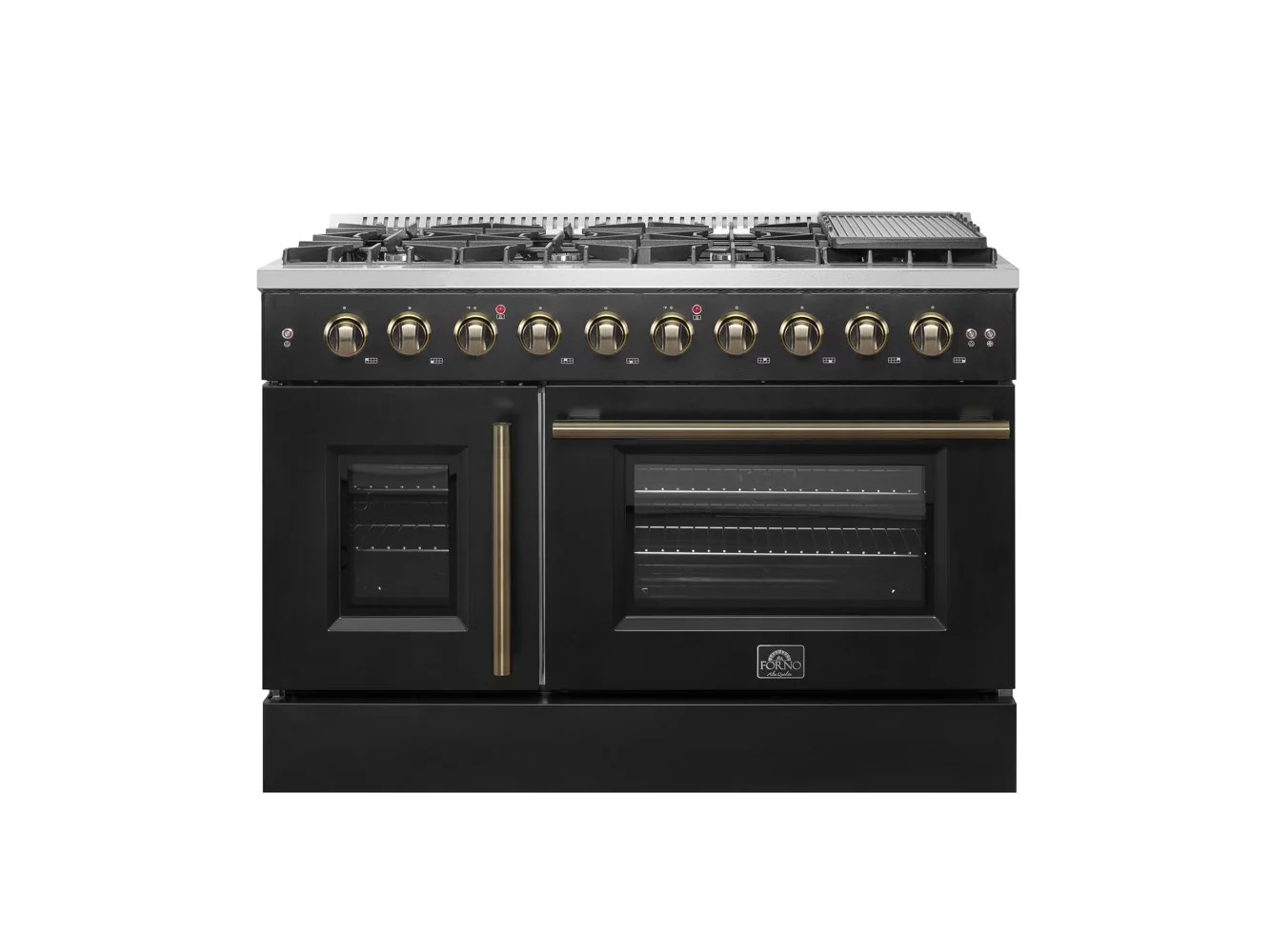 **Forno Appliances - 48 in. Wide 8 Burner Galiano 5.36 Cu. Ft. Freestanding Double Oven Gas Convection Range with Left-Swing Door - Black**