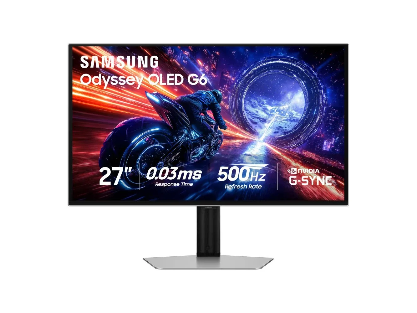 **Samsung - 27" Odyssey OLED G6 (G60SF) QHD 500Hz 0.03ms GSync Compatible and FreeSync Prem Pro Gaming Monitor with HDR 500 - Silver**
