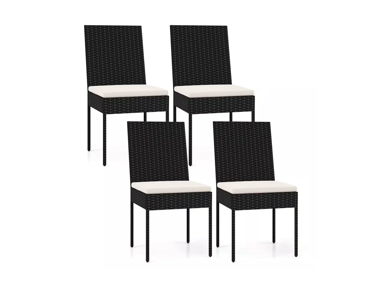 **Costway - PE Wicker Patio Chairs Set of 4 Outdoor Dining Chairs with Cushions - Off White,Black**