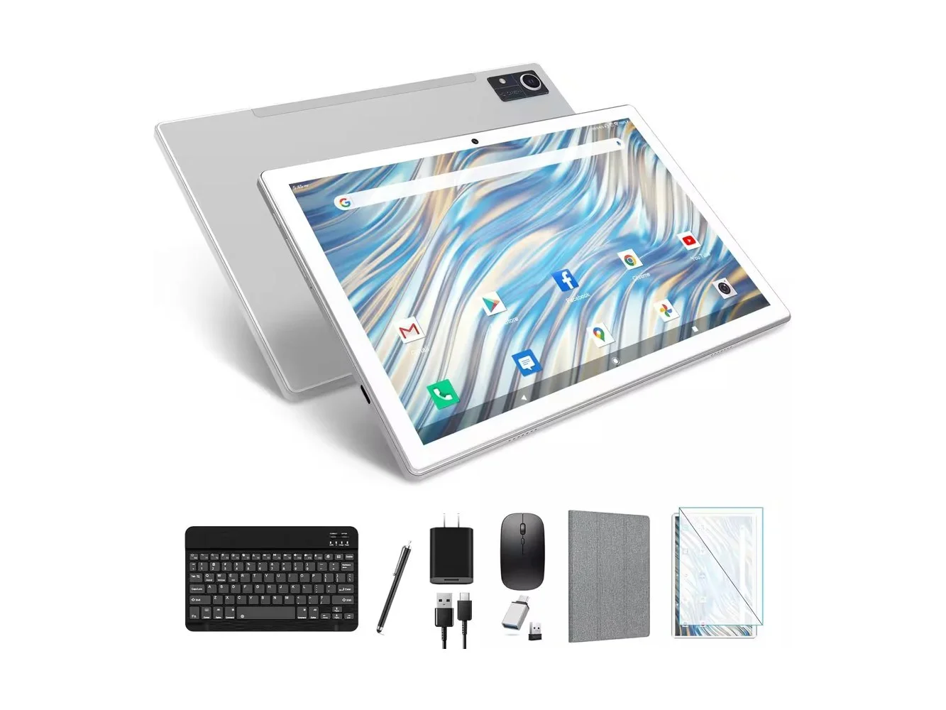 **MEIZE - Latest 2026 Android 14 Tablet, 128GB+24(8+16 Expand)GB/512GB Expandable, Octa-Core Tablet with Keyboard - Silver**