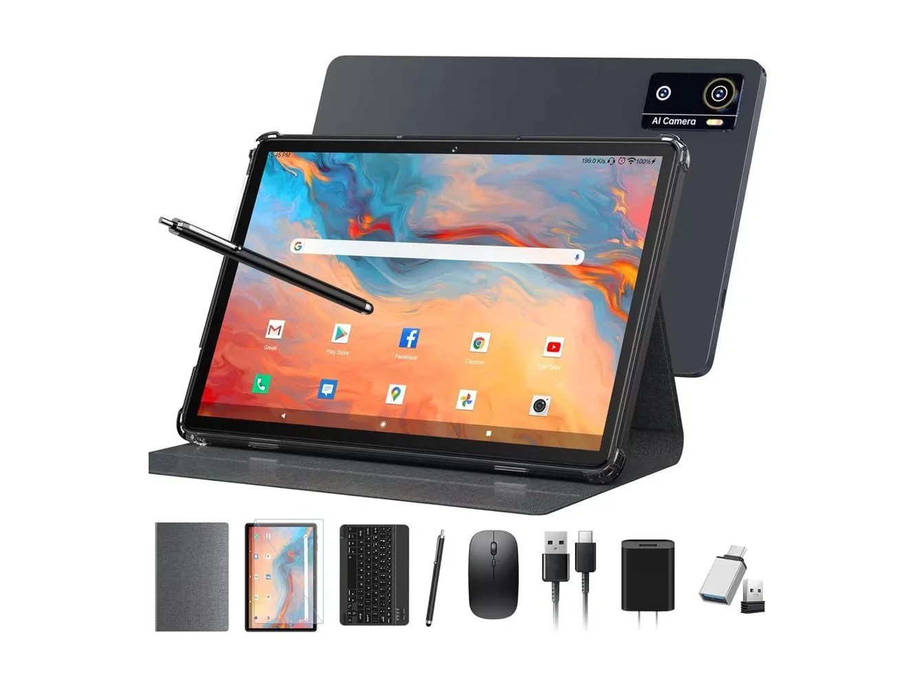 **ANTEMPER - Android 16 Tablet 2026 Newest 10 Inch Tablet AI Gemini 12GB RAM + 64GB ROM + 1TB Expand, 2in1 Tablets with Keyboard - Gray**