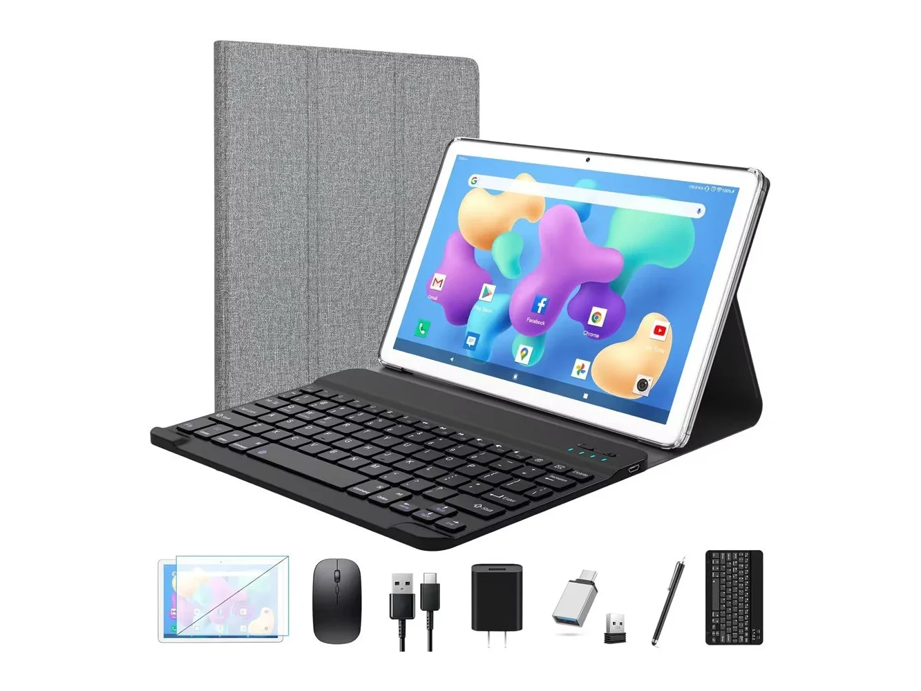 **ANTEMPER - Tablet 2026 Newest Android Tablet 10.1 inch, Octa-Core Tablets with Keyboard, 128GB + 16GB + 1TB Expandable Storage - Silver**