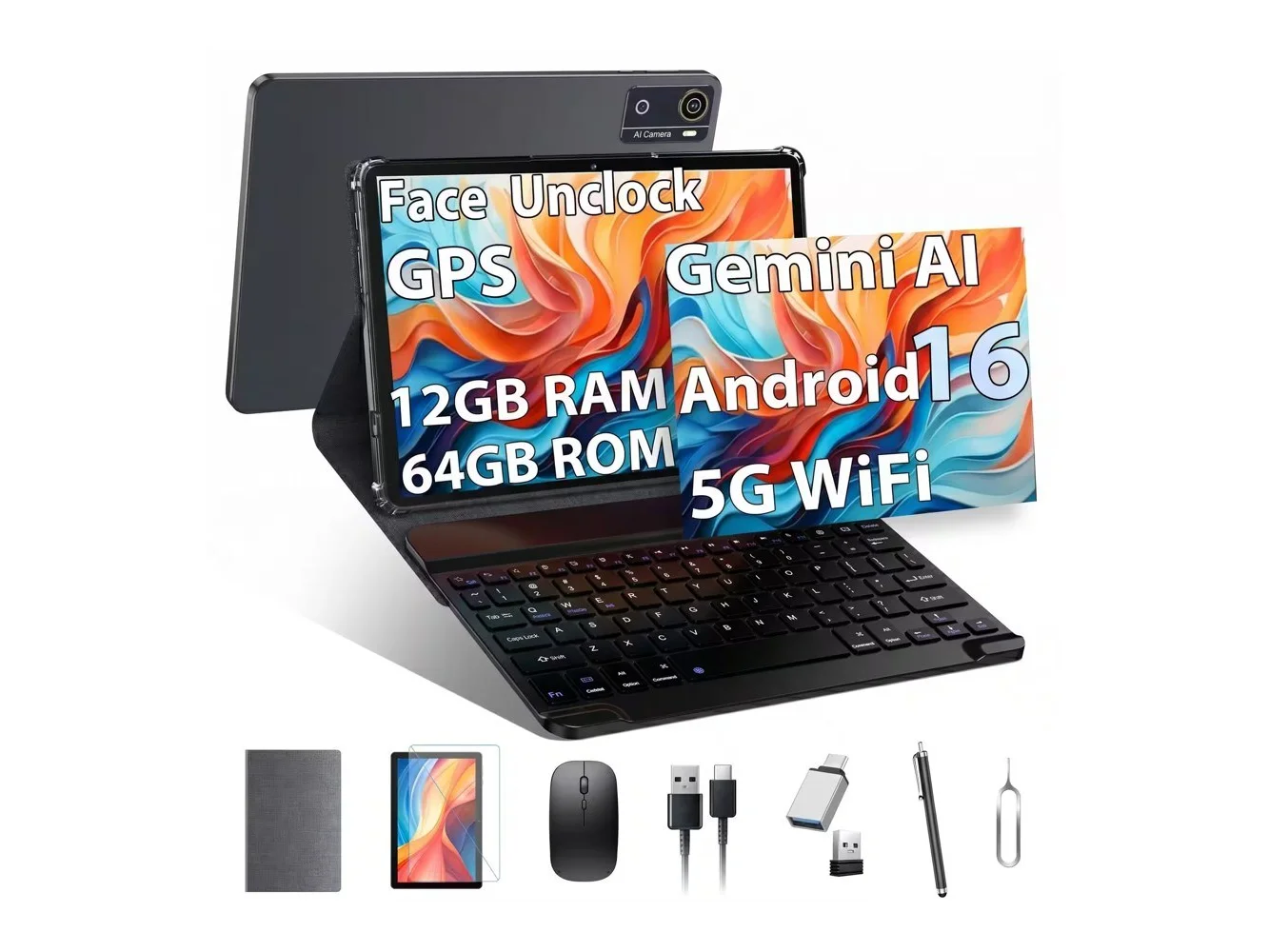 **MOONSTARS - 10 inch Android 16 Tablet,12GB RAM 64GB ROM (TF 1TB),MTK6769 Octa-Core,5G WiFi Tablets,BT5.0, GPS, Google Certified - Gray**