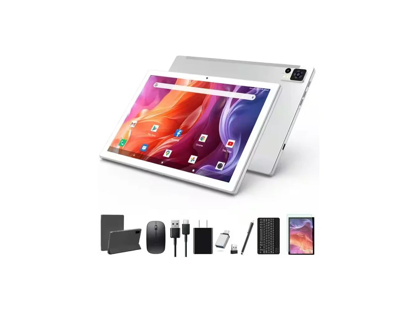 **Qukenk - 2025 Latest 10.1 Inch Android 14 Tablets, Octa-Core Tablet, 64GB ROM+8(4+4)GB RAM/128GB Expand, 13MP+5MP Dual Camera - Silver**