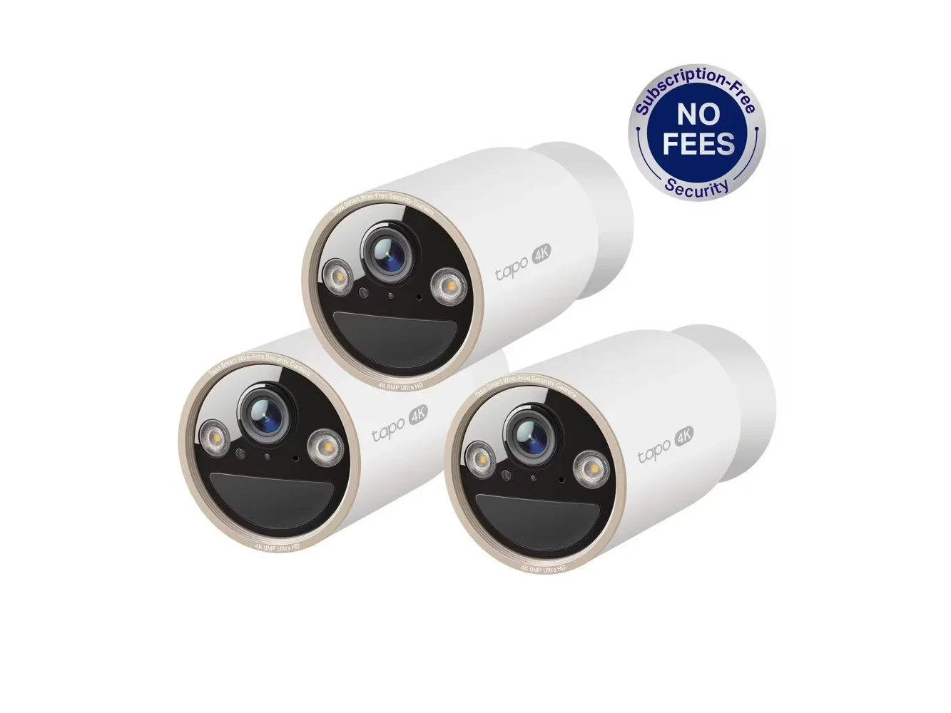 **TP-Link - Tapo Wire-Free Dual Band Indoor/Outdoor 4K Smart Security Cameras 24/7 Always Monitoring, Magnetic Base (3-pack) No Fees - White**